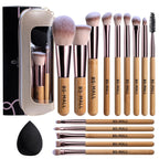 Travel Makeup Brush Set with Case & Sponge for Foundation Powder Blush 14 | Soft Synthetic Brush Kit for Women Beginners & Travelers & Eyeshadow