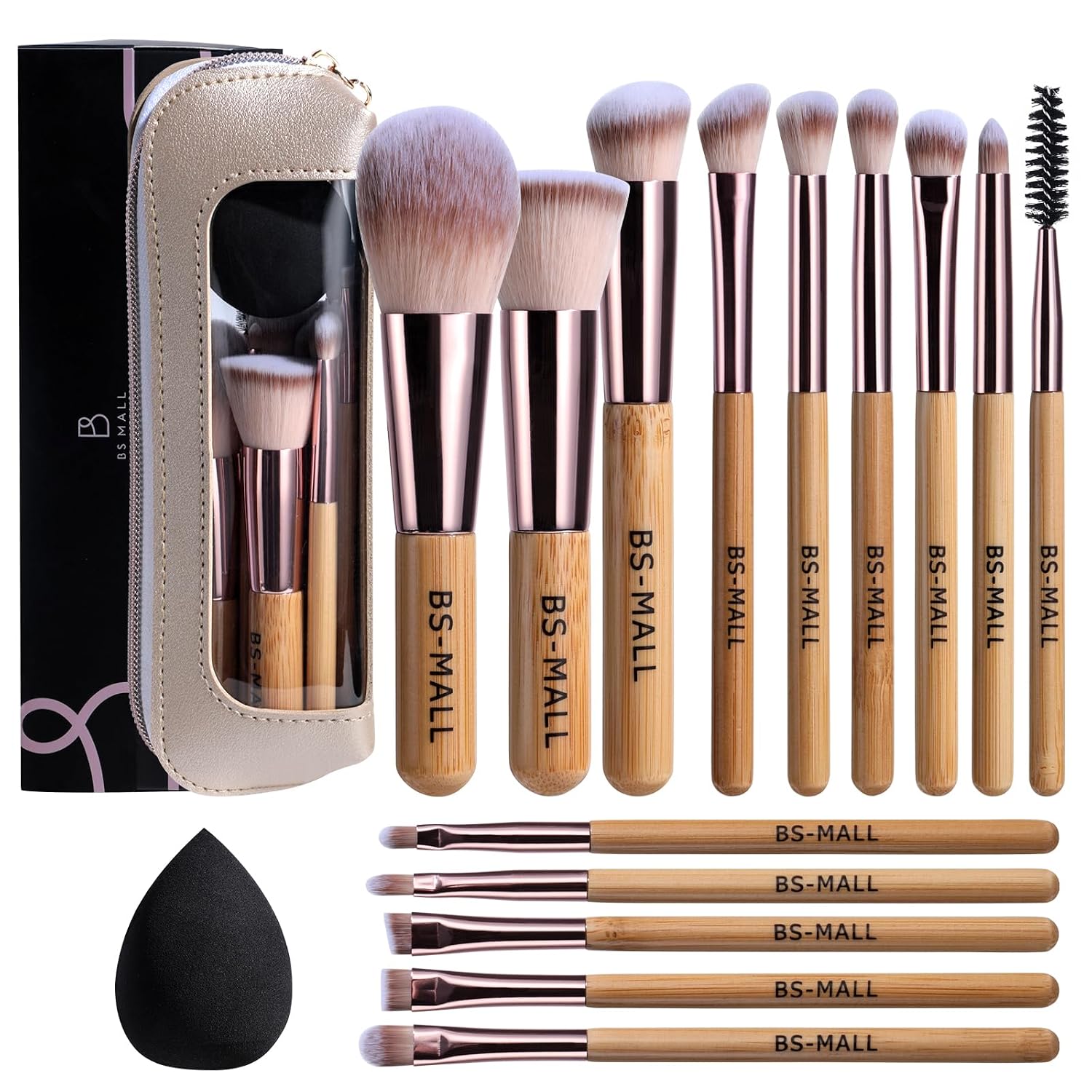 Travel Makeup Brush Set with Case & Sponge for Foundation Powder Blush 14 | Soft Synthetic Brush Kit for Women Beginners & Travelers & Eyeshadow