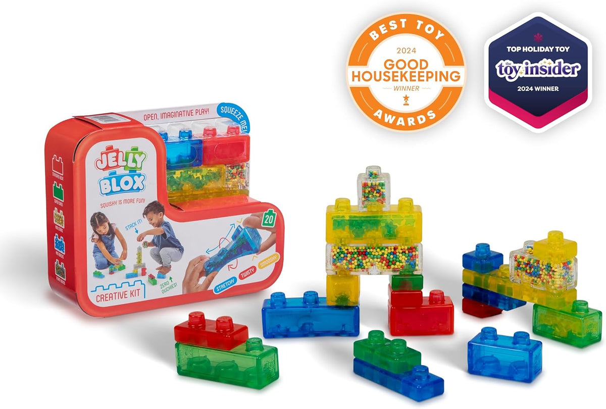 Jelly Blox Creative Kit | Includes 20 Blocks | Toddler & Preschool | Building Blocks Kids Can Squeeze, Stretch, Squish | MESH ACCREDITED | Safety Tested & Ouch-Free | Sensory Play Toy Ages 2+