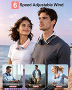 Portable Neck Fan, Max 20H, Rechargeable Personal Fan with 6000mAh Battery, 360° Cooling, 6 Speeds Hands-Free Wearable Fan, Gifts for Men, Women, Travel, World Cup, Outdoor