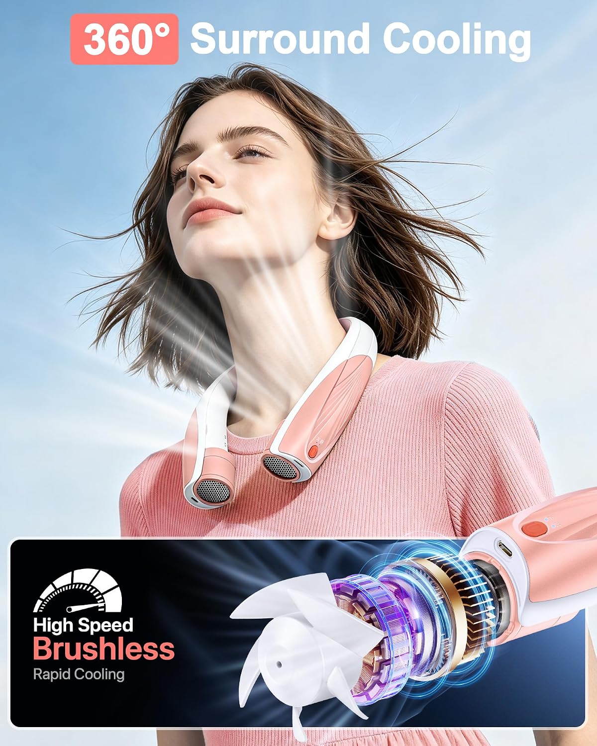 Portable Neck Fan, Max 20H, Rechargeable Personal Fan with 6000mAh Battery, 360° Cooling, 6 Speeds Hands-Free Wearable Fan, Gifts for Men, Women, Travel, World Cup, Outdoor