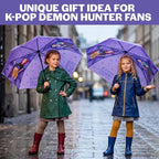 Get Trend KPop Demon Hunters Windproof Travel Umbrella, Huntrix Strong Folding Compact Umbrellas for Rain, Light Portable Kids Travel Essentials, Fits Backpack & Car, Gifts for Girls