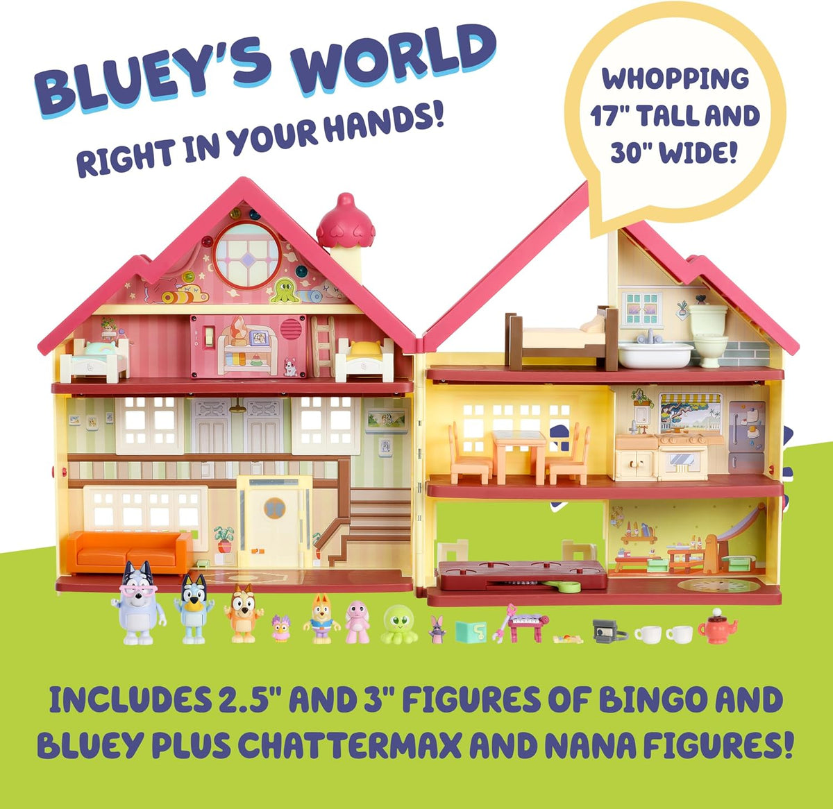 Bluey XL House Playset, Interactive Lights, Sounds & Dance Floor | 17in tall, 3 levels, 50+ phrases, spinning dance floor, 4 figures incl. Bluey & Bingo