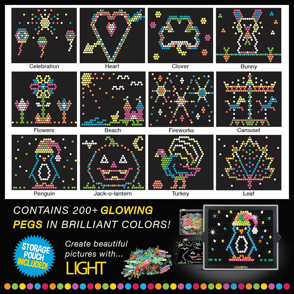 Lite Brite Ultimate Value Retro Toy, 12 Seasonal Templates, Peg Pouch, Amazon Exclusive, Light up Creative Activity Toy, Educational Stem, Gift for Girls and Boys, Ages 4+