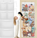 SpaceHacks Stuffed Animal Storage, Large Over the Door Organizer, White | 6 Expandable Mesh Pockets & 2 Metal Hooks, Non-Woven Fabric Hanging Plush Items Holder for Nursery, Bedroom, Playroom