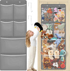 SpaceHacks Stuffed Animal Storage, Large Over the Door Organizer, White | 6 Expandable Mesh Pockets & 2 Metal Hooks, Non-Woven Fabric Hanging Plush Items Holder for Nursery, Bedroom, Playroom
