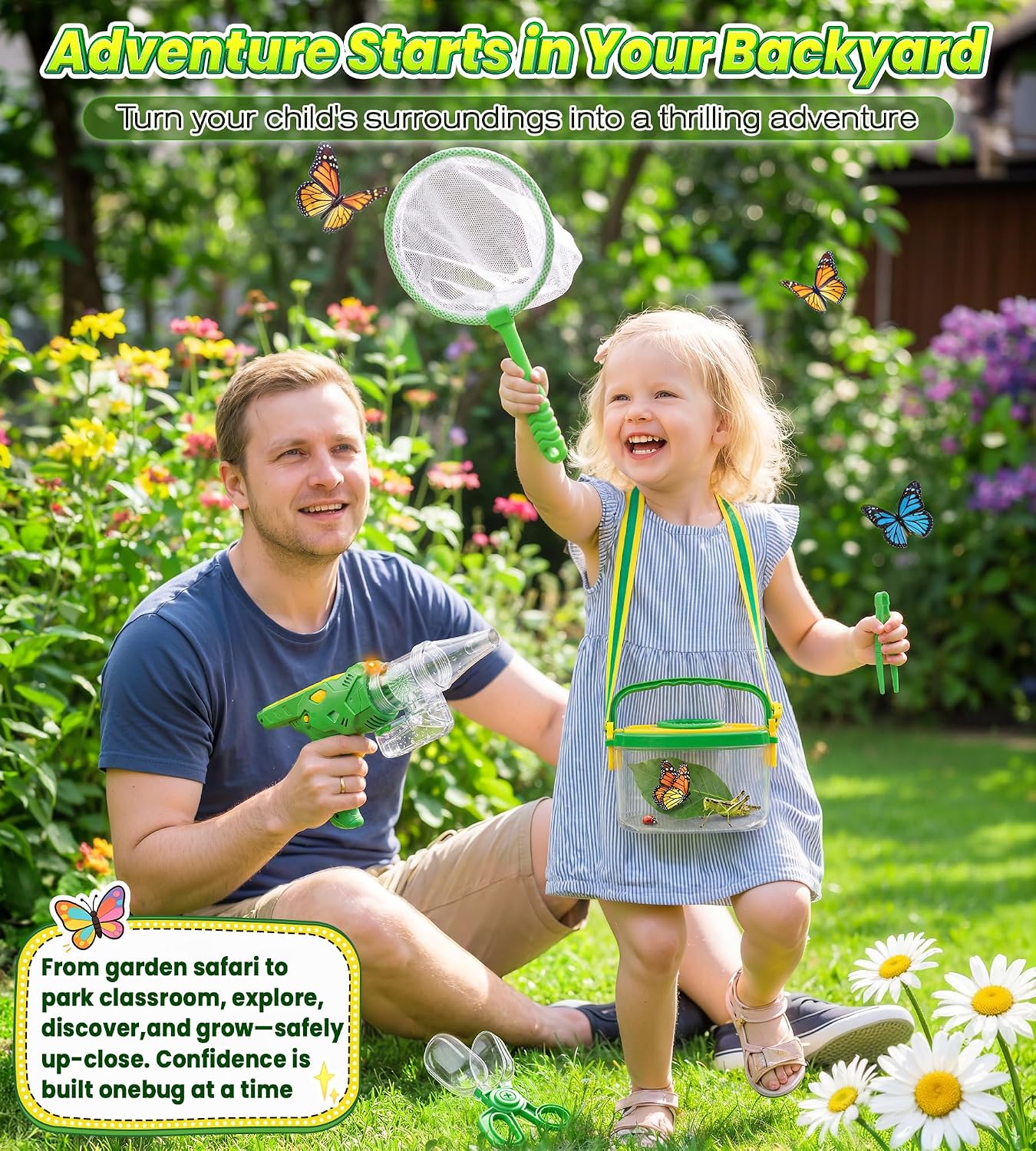 Bug Catcher for Kids Age 3-12, Bug Vacuum Catching Kit with Bug Collector | Butterfly Net Magnifying Glass Bugs Grabber Insect Catcher Tweezers, Outdoor Explorer Toys Gift for Kids