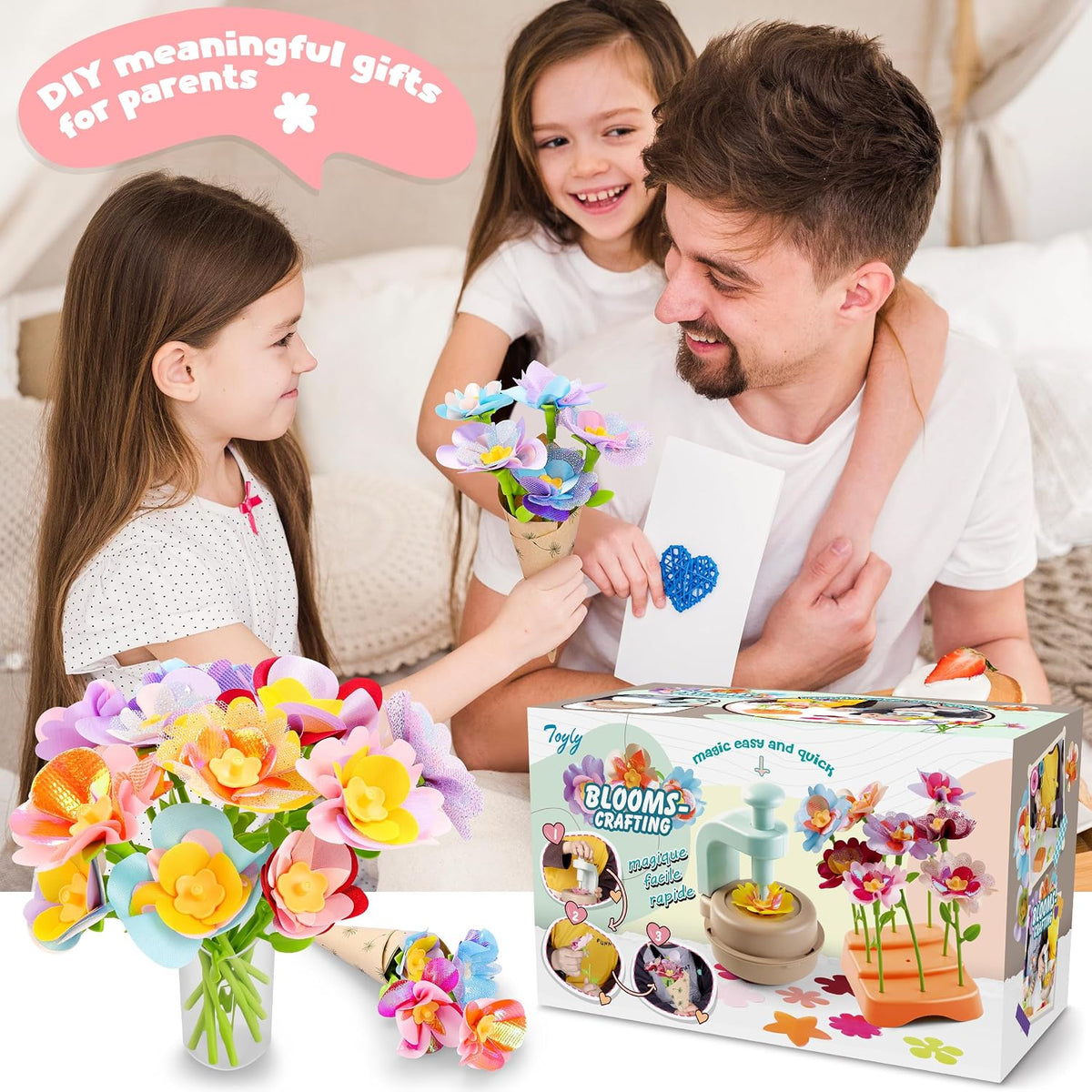 DIY Fabric Flower Bouquet Craft Kit, Educational Toy Gift Girls Toddlers 4+ | Flowers Market Toy for Kids, Build Your Flower Bouquet, Arts & Crafts for 4+ Year Toddler Girl