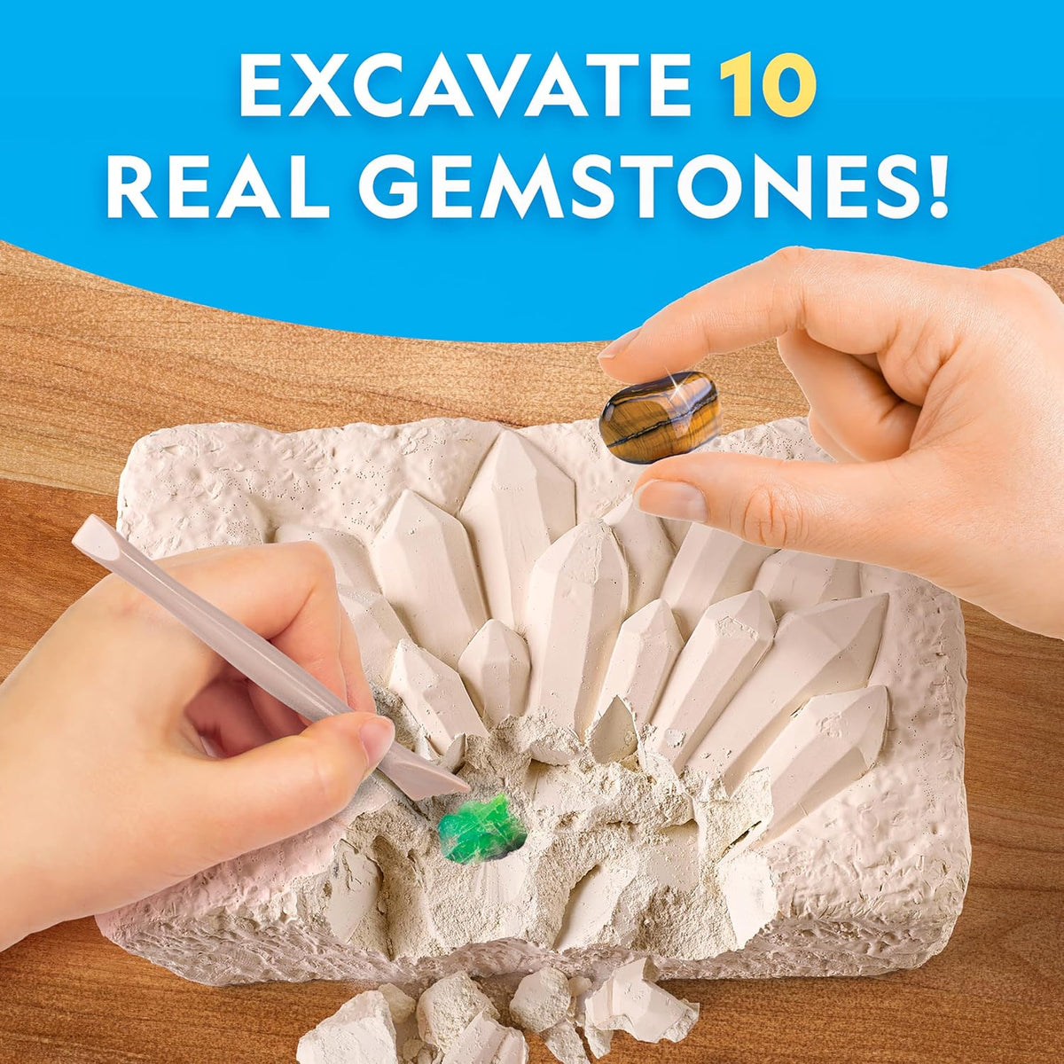 National Geographic Gemstone Dig Kit with 10 Real Gemstones for Kids | Amethyst, Quartz & Tiger's Eye, Gem Mining Activity, Excavation Tools, Rock Collection, Geology Science, Birthday Gift