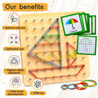 Wooden Geoboard - Montessori Toys for 3 4 5 Year Old Kids and Toddlers, Educational Toy with 30 Pattern Cards and 40 Rubber Bands to Create Figures, Brain Teaser STEM Toy Geo Board
