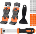 Razor Blade Scraper Tool Set, 4 Pack Paint Scrapers with 30 Plastic & 30 Metal Blades, Safe Non-Scratch Glass Scraper for Stickers & Paint