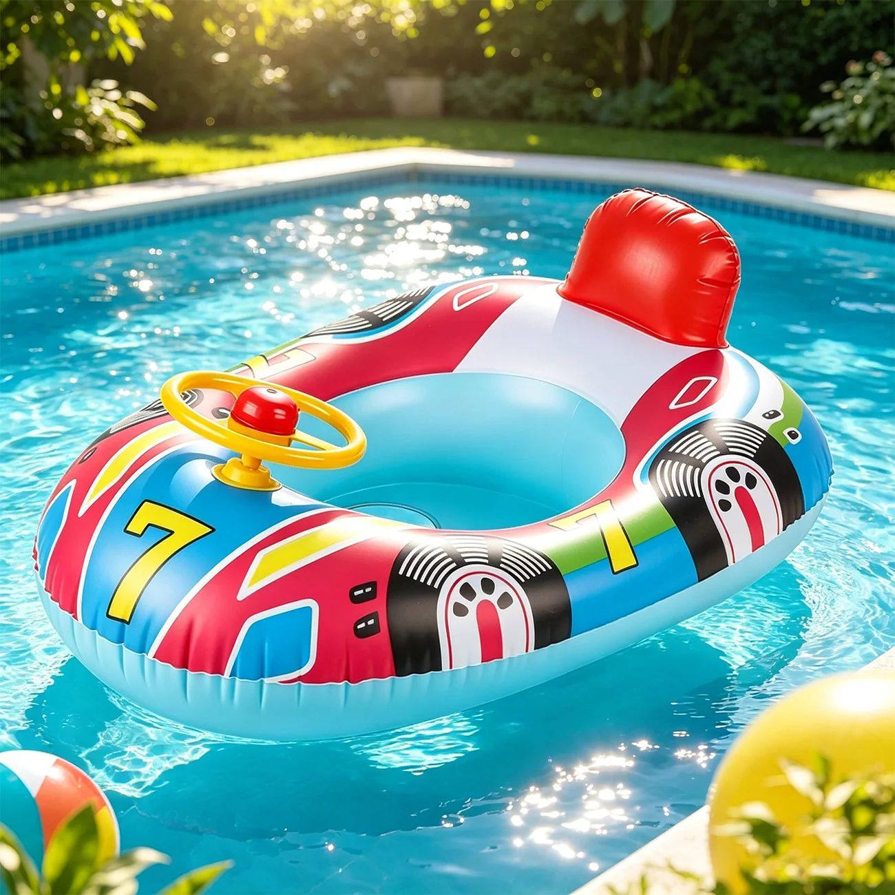 1PC Pool Floats, Inflatable Swim Ring, PVC Steering Wheel Float with Interactive Play Feature, Floating Seat Ring