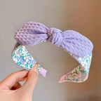Summer Korean Style Rabbit Ears & Bowknot Headband Cute Fabric Wide Band Hair Hoop for Girls - Adorable Kids Accessory for Daily