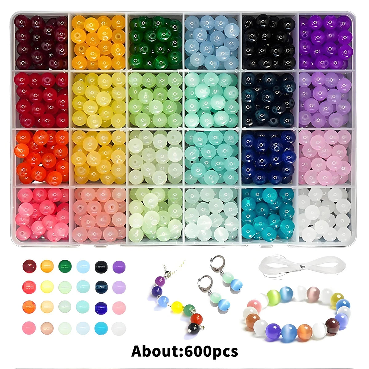 24-Color 8mm Crystal Bead Bracelet Making Kit - 360/480/720 Pieces Jewelry Glass Beads round Beads Suitable for Crafting