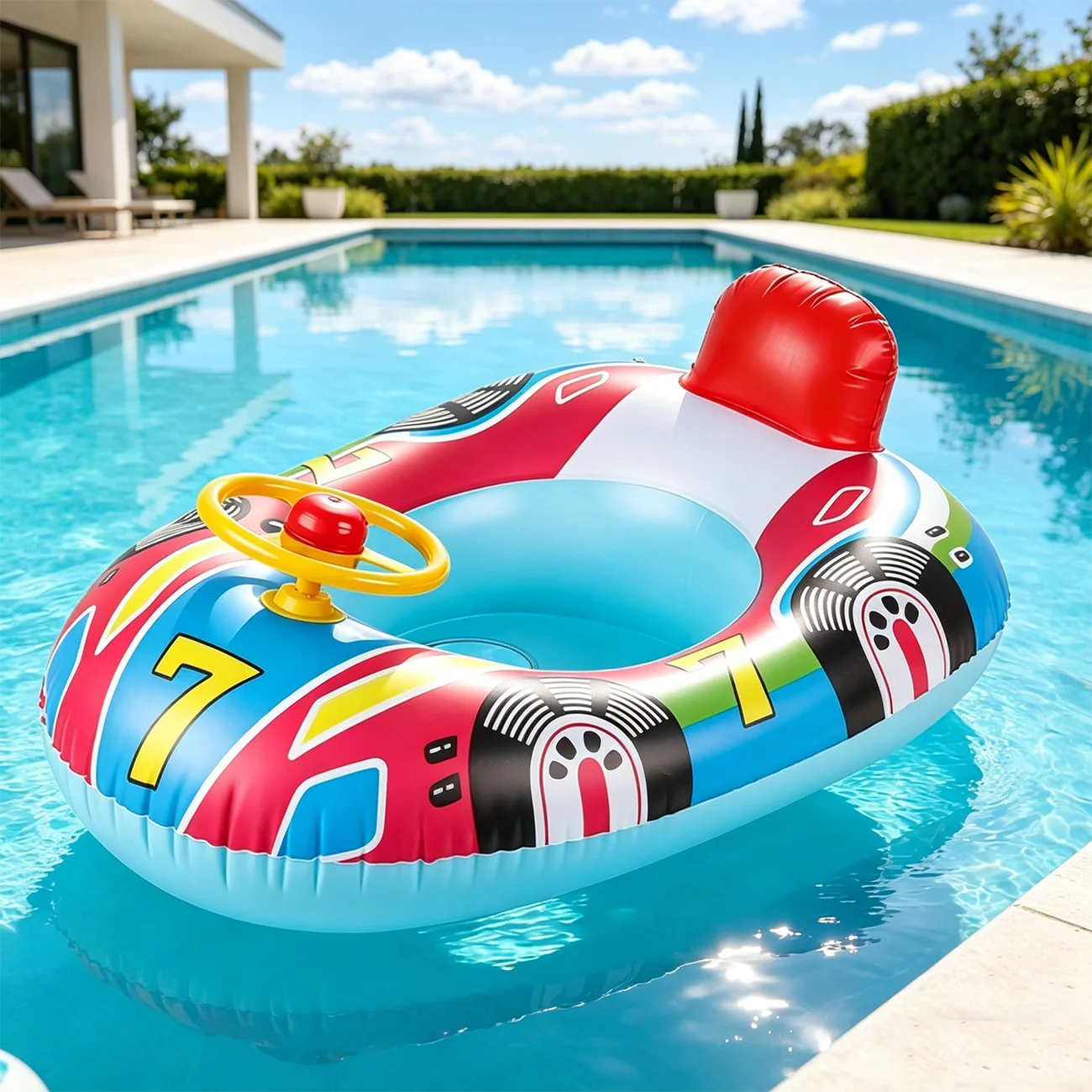 1PC Pool Floats, Inflatable Swim Ring, PVC Steering Wheel Float with Interactive Play Feature, Floating Seat Ring