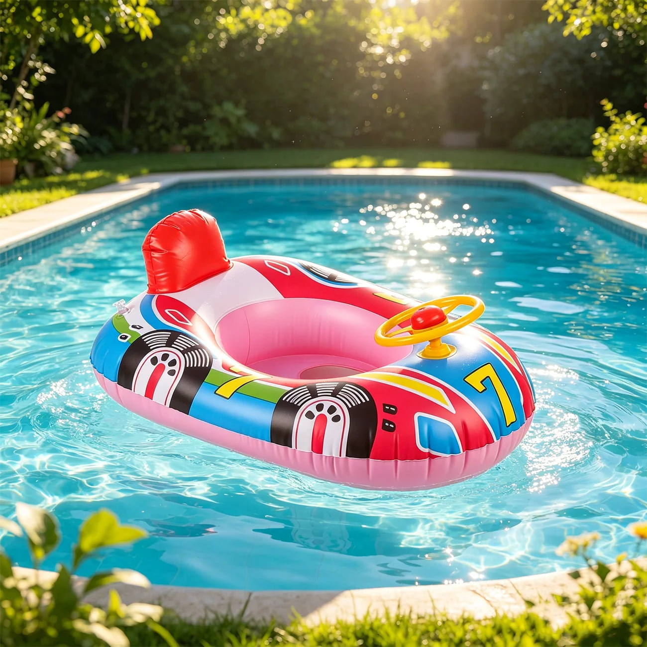 1PC Pool Floats, Inflatable Swim Ring, PVC Steering Wheel Float with Interactive Play Feature, Floating Seat Ring