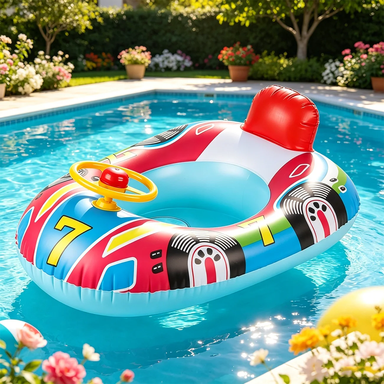 1PC Pool Floats, Inflatable Swim Ring, PVC Steering Wheel Float with Interactive Play Feature, Floating Seat Ring