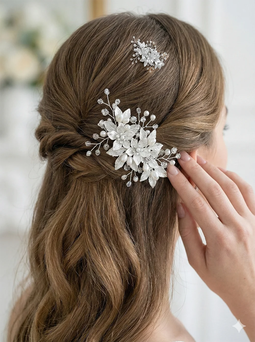 Fashion Pearl Flower Clip Silver Color Hair Combs Wedding Bridal Jewelry Accessories Headpieces For Woman Bride Hair Ornaments