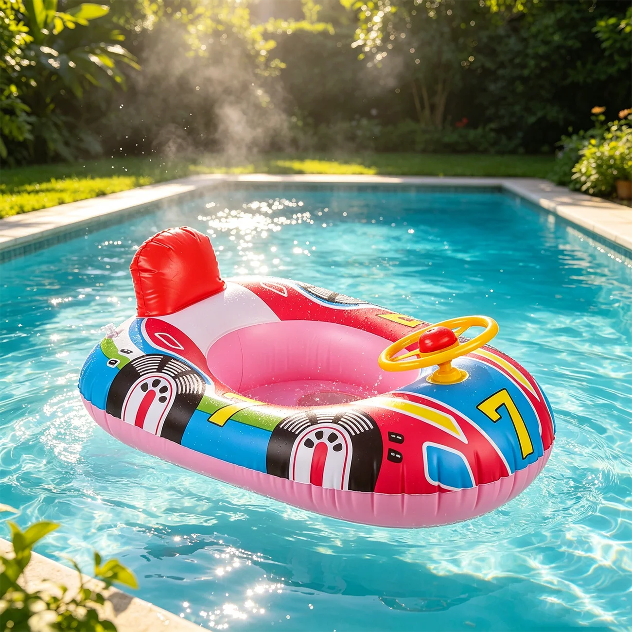 1PC Pool Floats, Inflatable Swim Ring, PVC Steering Wheel Float with Interactive Play Feature, Floating Seat Ring