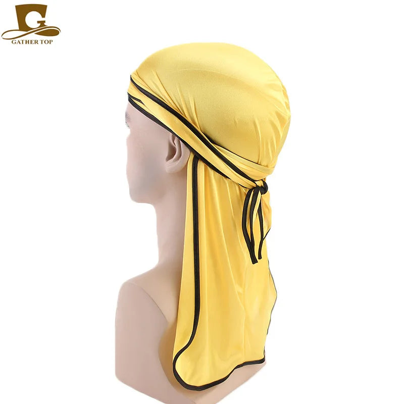 Men's Silky Durags Bandanas Turban hat Wigs Doo Men Satin Durag Biker Headwear Headband Hair Accessories Extra Long Tail Du-Rag