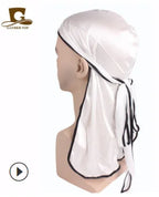 Men's Silky Durags Bandanas Turban hat Wigs Doo Men Satin Durag Biker Headwear Headband Hair Accessories Extra Long Tail Du-Rag