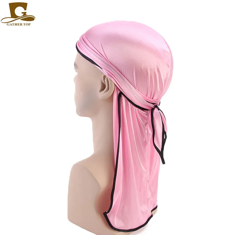 Men's Silky Durags Bandanas Turban hat Wigs Doo Men Satin Durag Biker Headwear Headband Hair Accessories Extra Long Tail Du-Rag