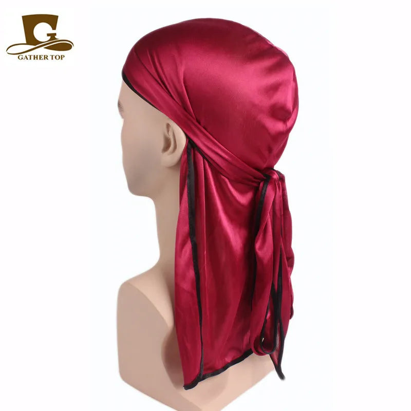 Men's Silky Durags Bandanas Turban hat Wigs Doo Men Satin Durag Biker Headwear Headband Hair Accessories Extra Long Tail Du-Rag