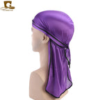 Men's Silky Durags Bandanas Turban hat Wigs Doo Men Satin Durag Biker Headwear Headband Hair Accessories Extra Long Tail Du-Rag