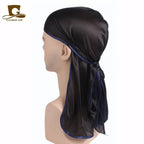 Men's Silky Durags Bandanas Turban hat Wigs Doo Men Satin Durag Biker Headwear Headband Hair Accessories Extra Long Tail Du-Rag