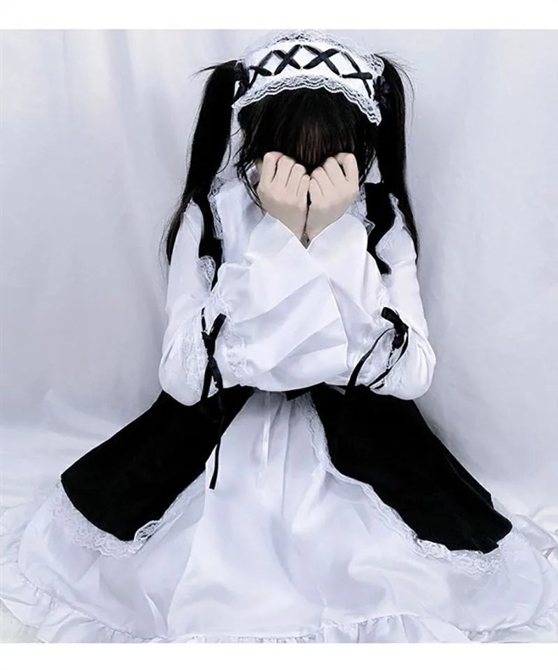 Women Maid Outfit Lolita Cosplay Cute Sexy Erotic Kawaii Cafe Costume Black White Men Uniform Apron Dress Cute Bowknot Mucama