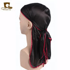 Men's Silky Durags Bandanas Turban hat Wigs Doo Men Satin Durag Biker Headwear Headband Hair Accessories Extra Long Tail Du-Rag