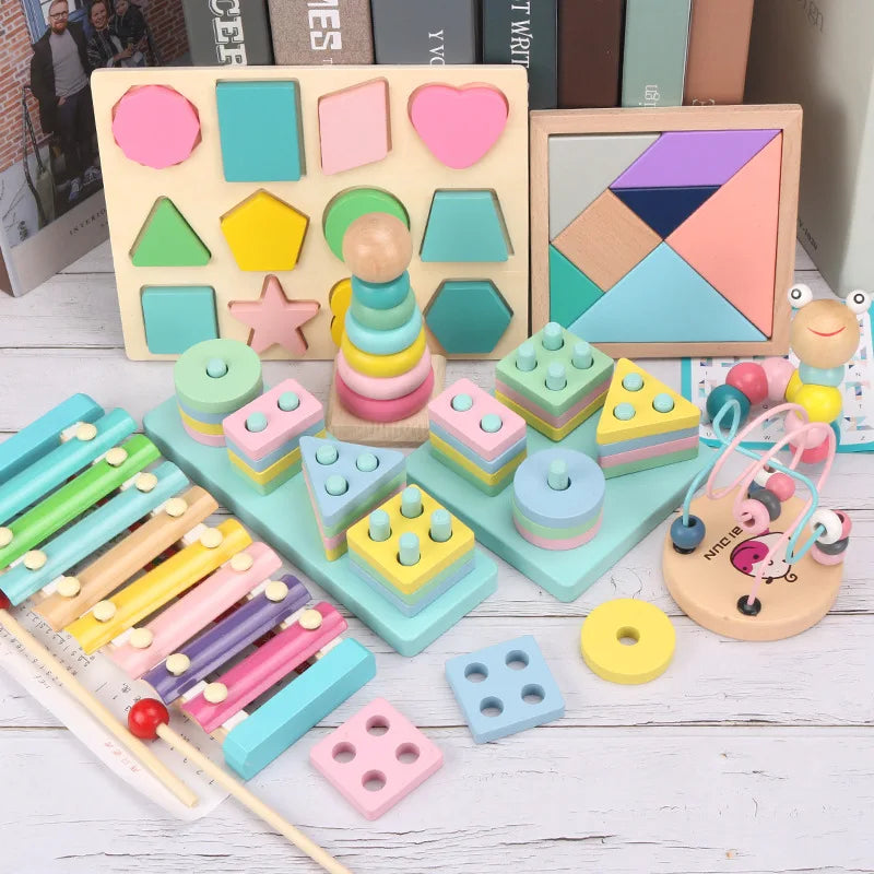 Montessori Baby Toys Kids 3D Wooden Puzzles Early Learning Baby Games Toys Educational Wooden Toys For Children Birthday Gifts