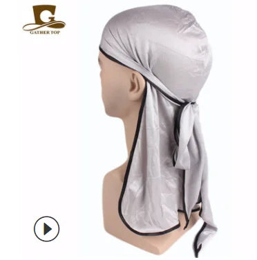 Men's Silky Durags Bandanas Turban hat Wigs Doo Men Satin Durag Biker Headwear Headband Hair Accessories Extra Long Tail Du-Rag