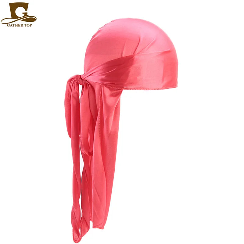 Men's Silky Durags Bandanas Turban hat Wigs Doo Men Satin Durag Biker Headwear Headband Hair Accessories Extra Long Tail Du-Rag