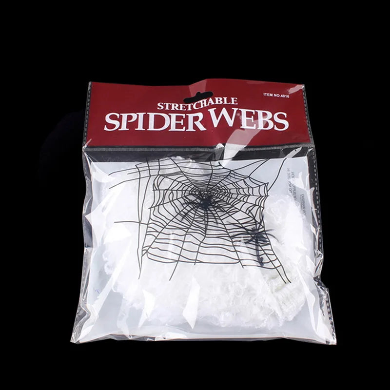 Halloween Scary Party Scene Props White Stretchy Cobweb Spider Web Horror Halloween Decoration For Bar Haunted House 1Pcs