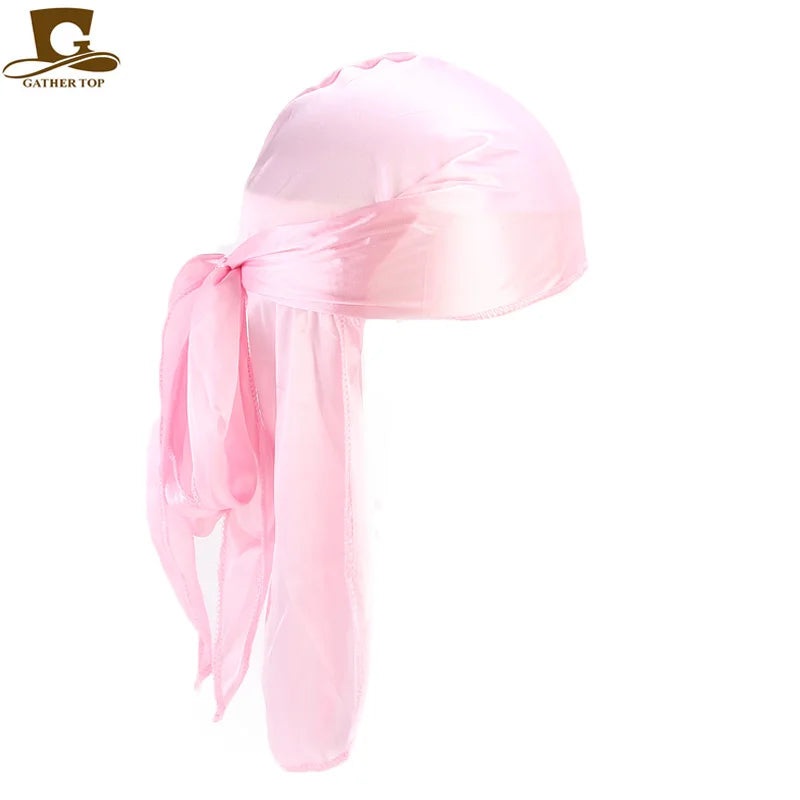 Men's Silky Durags Bandanas Turban hat Wigs Doo Men Satin Durag Biker Headwear Headband Hair Accessories Extra Long Tail Du-Rag