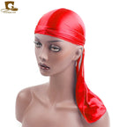 Men's Silky Durags Bandanas Turban hat Wigs Doo Men Satin Durag Biker Headwear Headband Hair Accessories Extra Long Tail Du-Rag