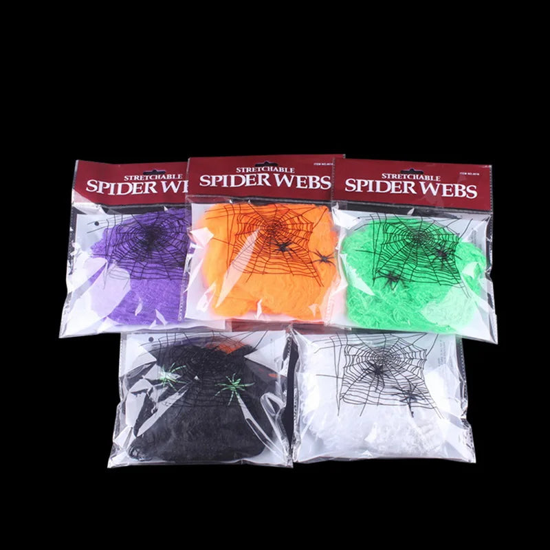 Halloween Scary Party Scene Props White Stretchy Cobweb Spider Web Horror Halloween Decoration For Bar Haunted House 1Pcs
