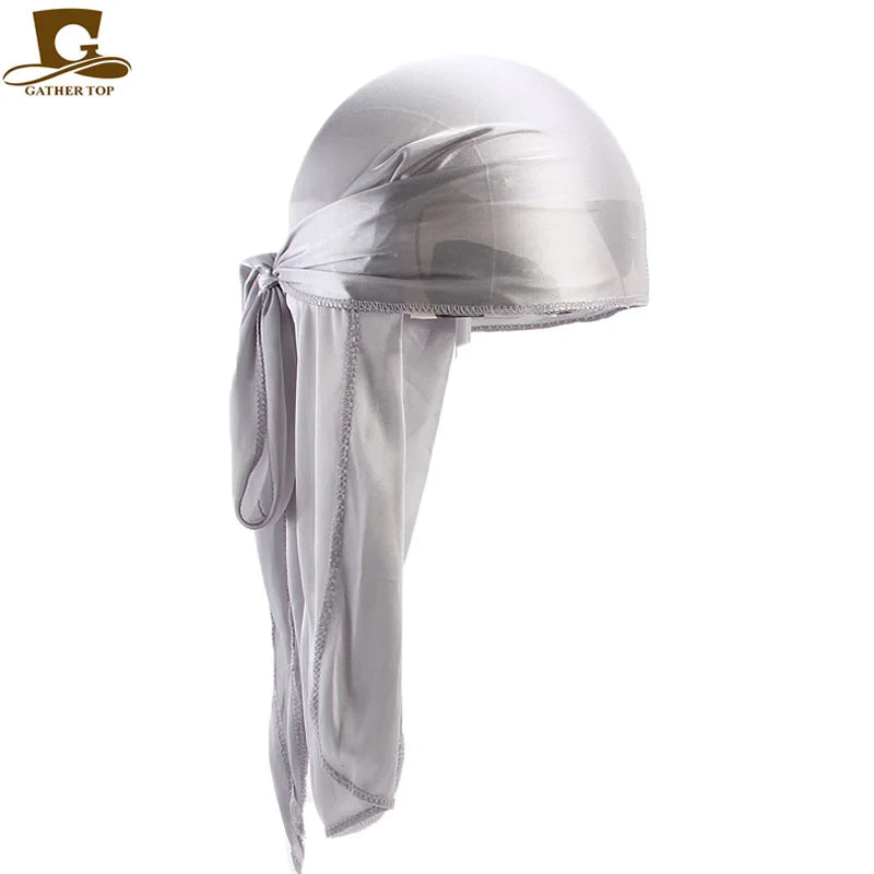 Men's Silky Durags Bandanas Turban hat Wigs Doo Men Satin Durag Biker Headwear Headband Hair Accessories Extra Long Tail Du-Rag