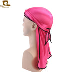 Men's Silky Durags Bandanas Turban hat Wigs Doo Men Satin Durag Biker Headwear Headband Hair Accessories Extra Long Tail Du-Rag