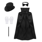 Kids Magician Role Play Costumes Outfit Boys Girls Halloween Magician Dress Up Cosplay Set  Top Hat Magic Cape Wand Gloves Kit