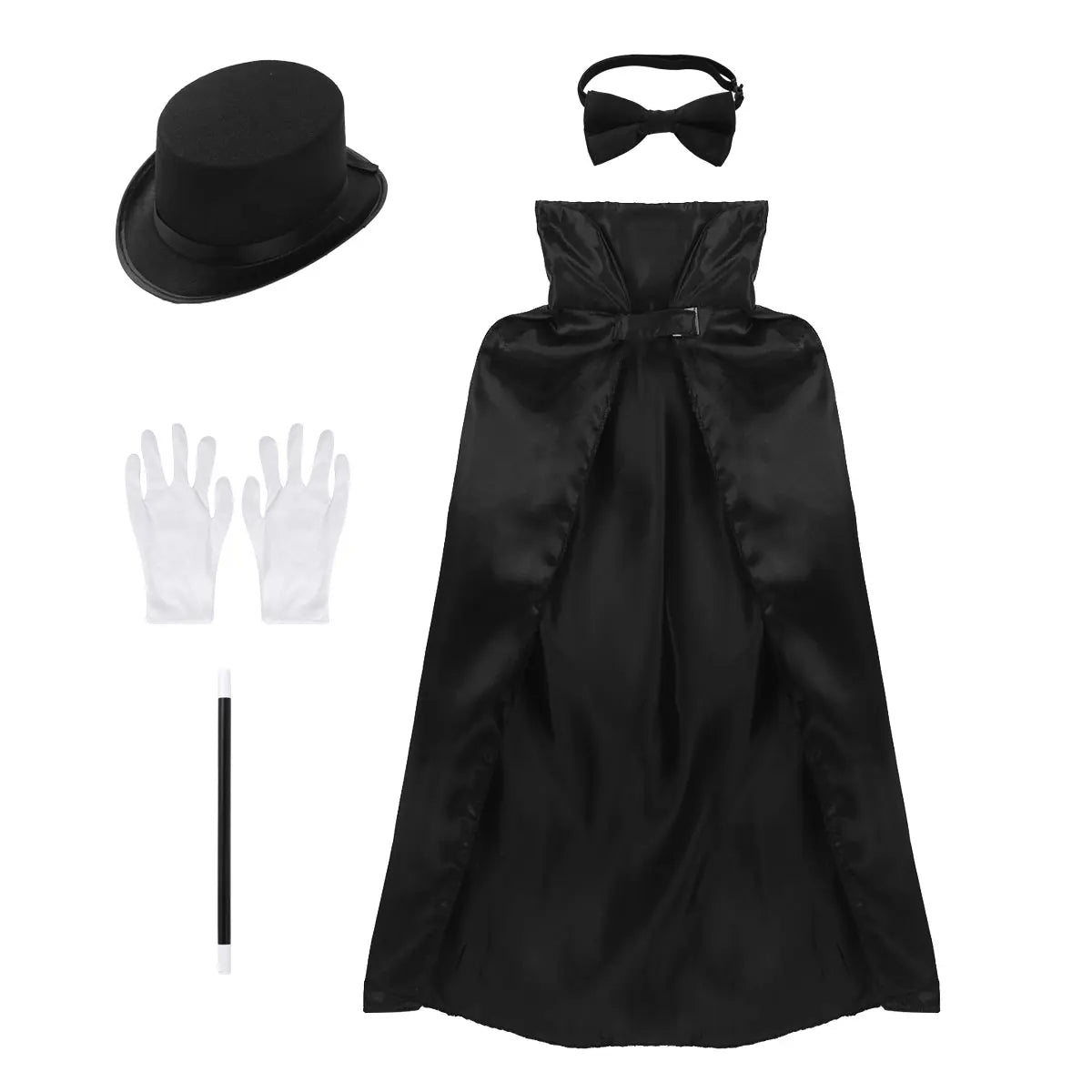 Kids Magician Role Play Costumes Outfit Boys Girls Halloween Magician Dress Up Cosplay Set  Top Hat Magic Cape Wand Gloves Kit