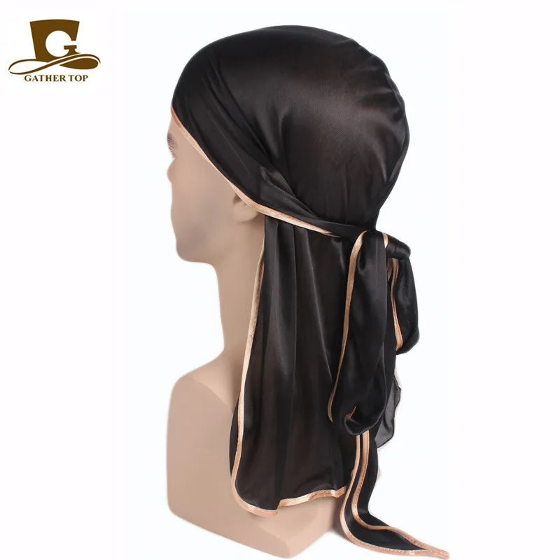 Men's Silky Durags Bandanas Turban hat Wigs Doo Men Satin Durag Biker Headwear Headband Hair Accessories Extra Long Tail Du-Rag