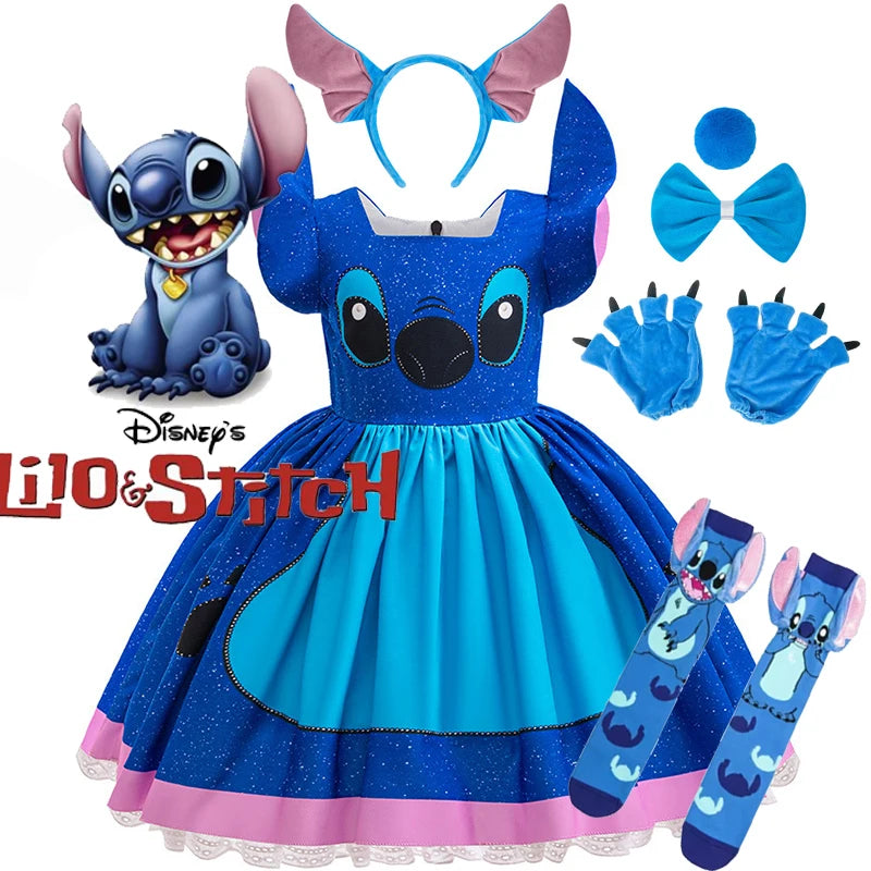 Kids Girls Stitch Princess Dress Costume