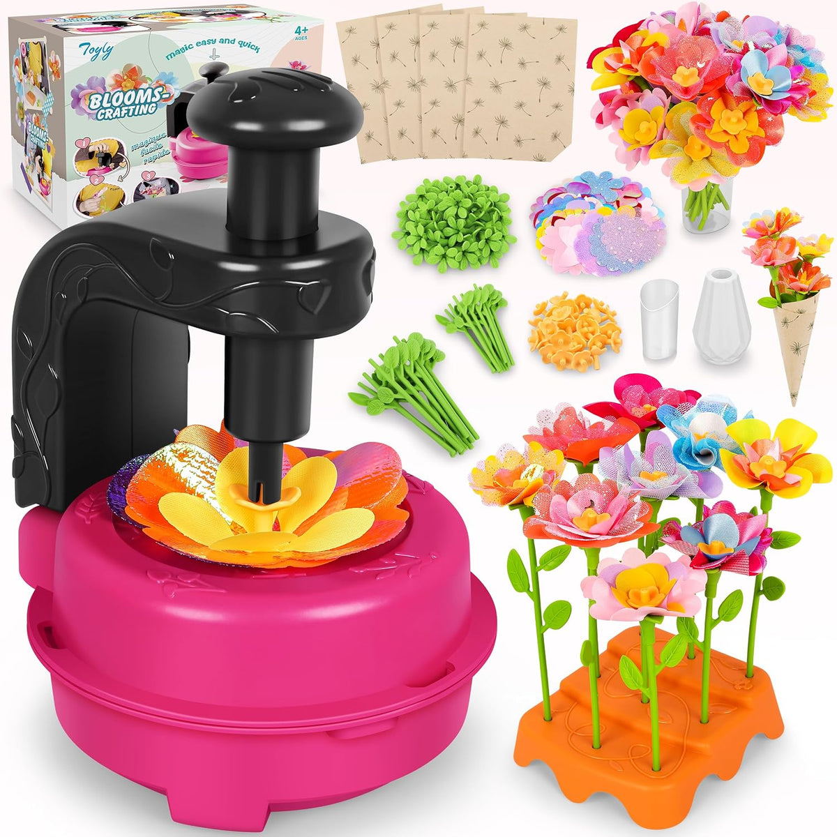 DIY Fabric Flower Bouquet Craft Kit, Educational Toy Gift Girls Toddlers 4+ | Flowers Market Toy for Kids, Build Your Flower Bouquet, Arts & Crafts for 4+ Year Toddler Girl