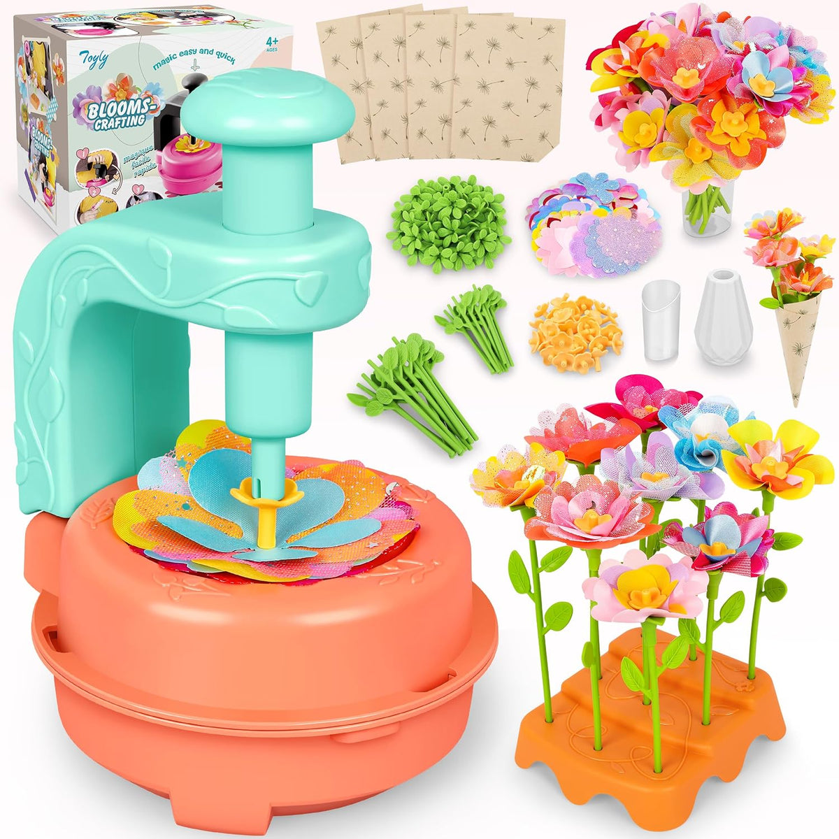 DIY Fabric Flower Bouquet Craft Kit, Educational Toy Gift Girls Toddlers 4+ | Flowers Market Toy for Kids, Build Your Flower Bouquet, Arts & Crafts for 4+ Year Toddler Girl