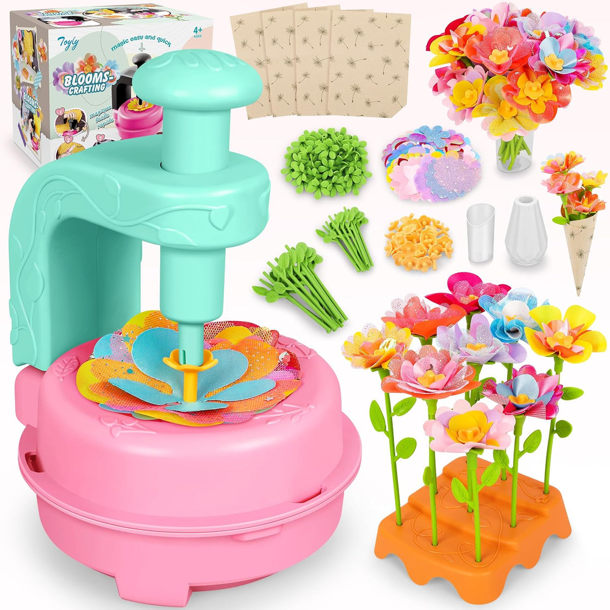 DIY Fabric Flower Bouquet Craft Kit, Educational Toy Gift Girls Toddlers 4+ | Flowers Market Toy for Kids, Build Your Flower Bouquet, Arts & Crafts for 4+ Year Toddler Girl