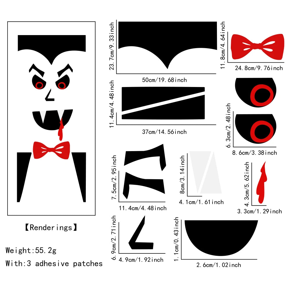 Halloween Decorations Room Door Stickers Window Decor Skeleton Hand Pumpkin DIY Window Stickers Ghost Devil Witch Hat Decor