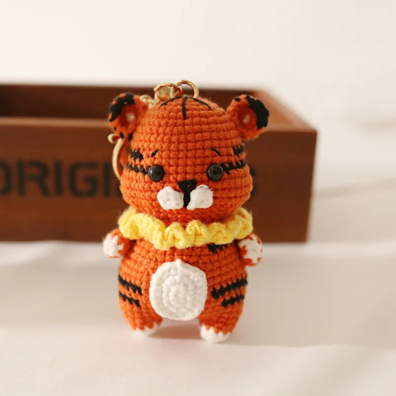 Creative Small Animal Doll Handmake Crochet Keyrings For Bag Pendant Cartoon Puppy Keychain Knitting Animal Doll Keyring Custom