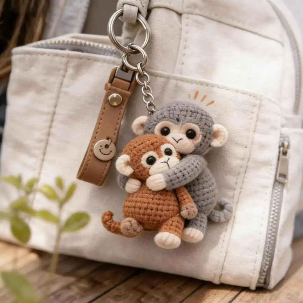 Funny Crochet Punch Monkey Keychain Cute Handmade Monkey Design Series Funny Keyring For Backpack Purse Keys Llavero 열쇠고리